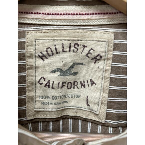 Hollister Shirt Mens Large Brown Stripe Long Sleeve Logo Casual Preppy Y2K - Picture 5 of 7